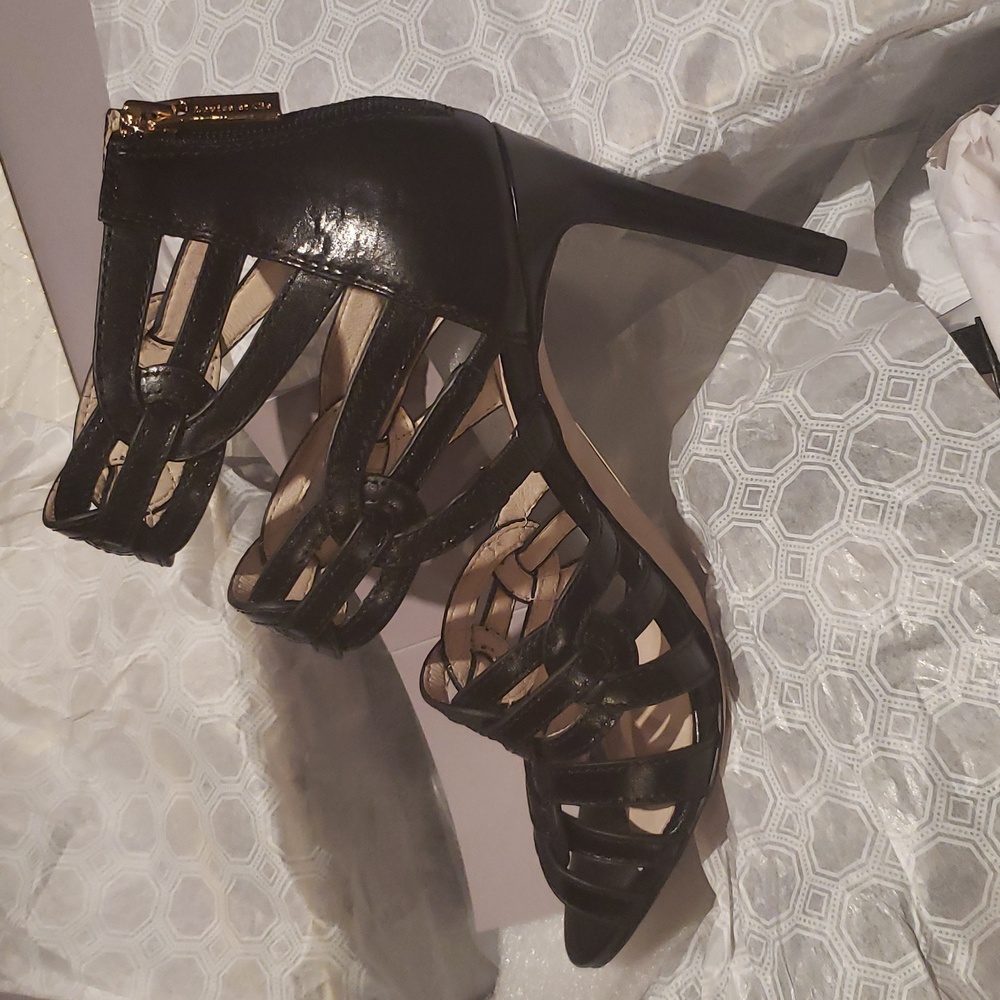 Louise et Cie New Sandals Leather Strappy Stilettos Heels BLACK Women's Sz 8 - Picture 4 of 16